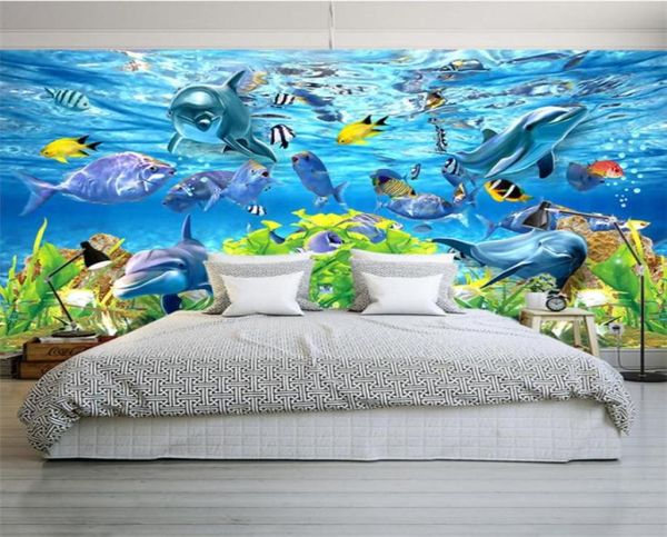 Carta da parati personalizzata 3D Underwater World Marine Fish Mural Room TV Sfondo Aquarium Wallpaper Mural777031727353231