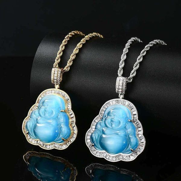 Herren Hot Sale Diamond Jade Lachen goldplattierte Schmuck aus dem Grünen Buddha Anhänger vereisert