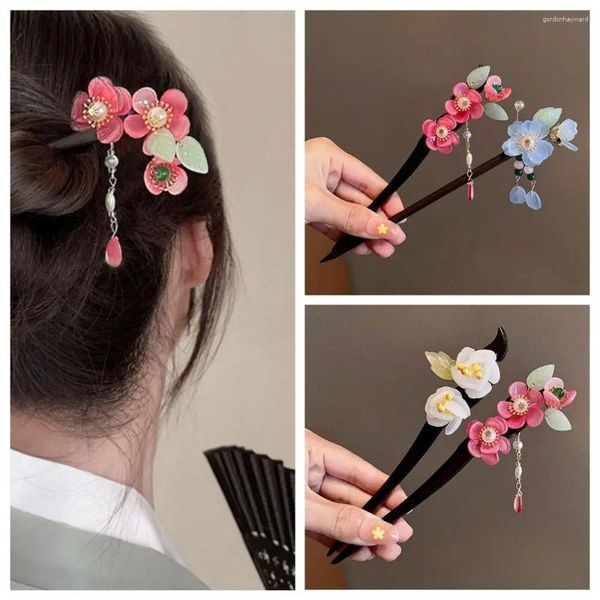 Clip per capelli Classical Accessori per capelli floreali di fiore classico Elegante copricapo Hanfu Hanfu in stile cinese Stick Legno Legno Donne