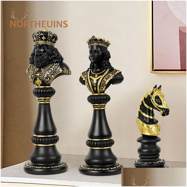 Objetos decorativos Figuras Northeuins 30cm xadrez internacional para interior rei rainha knight stice stice sticue chessmen home deaktop d dh4xr