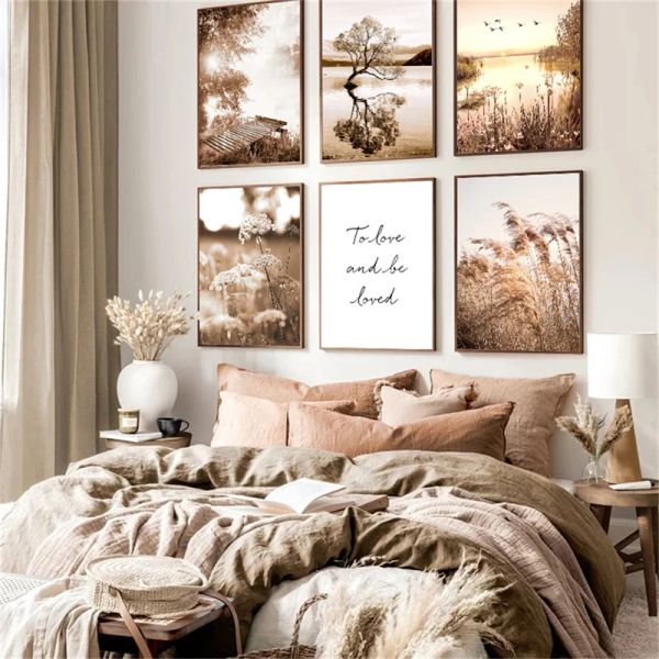 Autunno Sunlight Light Paesaggio Wall Art Canvas Dipinto Nordic Reed Poster Orecchie di grano Poster Poster Poster per decorazioni autunnali