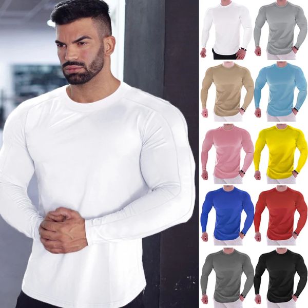 Magliette da uomo a manica lunga camicia da corsa rapida palestra secca camicia fitness maschio sport calcio compressione maglietta da bodybuilding maglietta da ginnastica