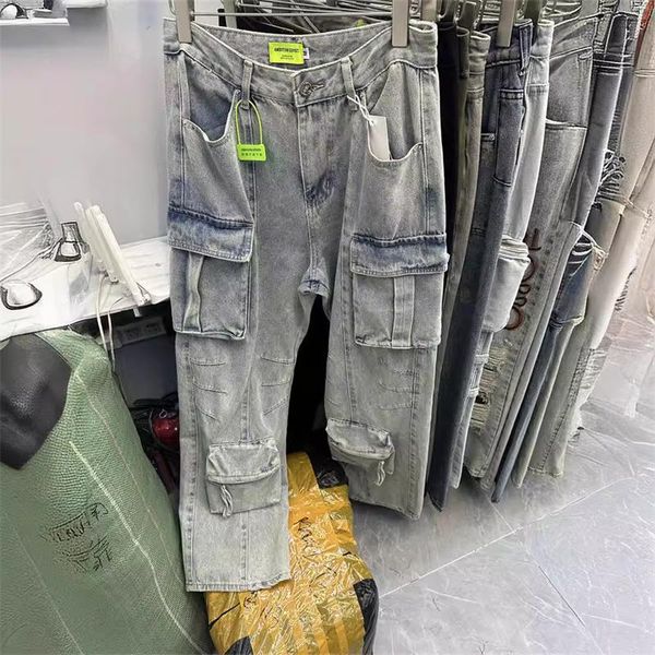 Echte Fotos 23Colors Hip Hop Baggy Jeanshose für Männer lässig Cargos übergroße Jeanshosen