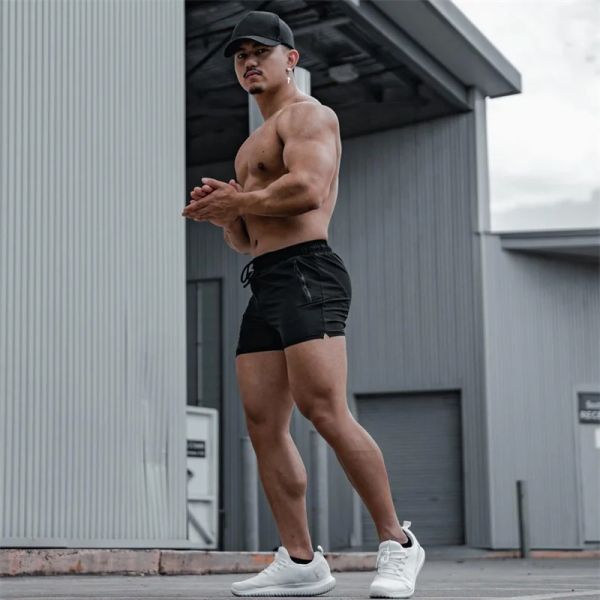 Shorts homens esportes shorts slim fit short short shorts zip pocket gym gym fitness workbuilding workout inferior mass sportswear verão