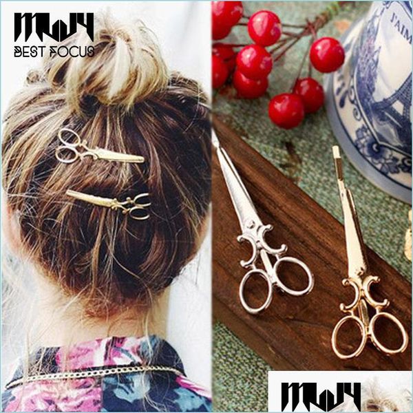 Clip per capelli Barrettes Fashion Scissors Shape Girls Lovely Girls Gold Plited Christmas Party Accessori per capelli 24 PC/Lotto Drop DHFJP