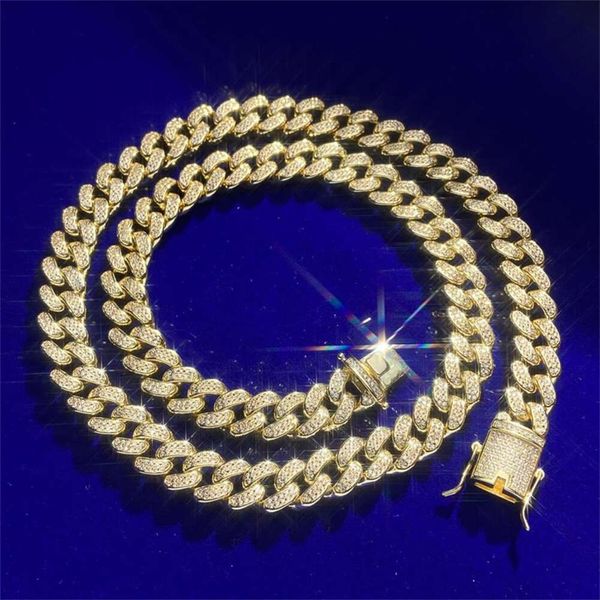 HipHop -Design CZ Diamond Eced Cuban Link Kette Armband Halskette Kubanische Verknüpfungskette 10mm 14K Weißgold Halskette