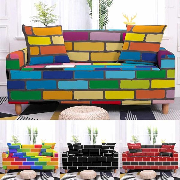 Tampas da cadeira 1/2/3/4 do lugar Multicolor Brick Pattern Sofá elástico Capa de deslizamento impresso com tudo incluído para decoração da casa da sala