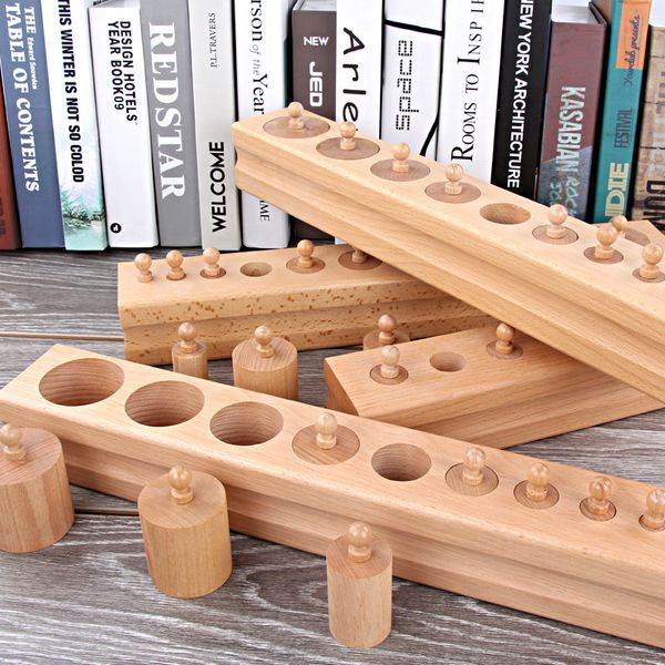 Pré -escolar Toy de madeira ensinando ajuda Montessori Toy de cilindro de madeira para o desenvolvimento de bebês sentidos em brinquedos educacionais