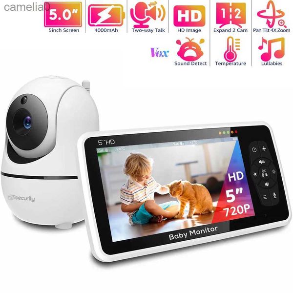 Monitores de bebê Monitor de vídeo de 5 polegadas com câmera e áudio 4x zoom de 22 horas Bateria de 1000 pés Faixa de áudio de áudio Sensor de temperatura babyphonec240412