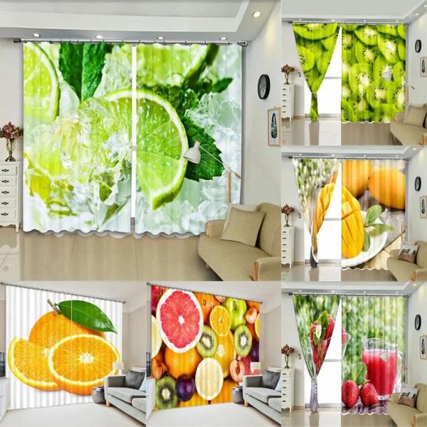 Vorhang Obstvorhänge für Wohnzimmer Fenster Schlafzimmer Blackout Schattierung im Freien Dekorative Zitronenhaus Texitle Dekor 3D -Druck