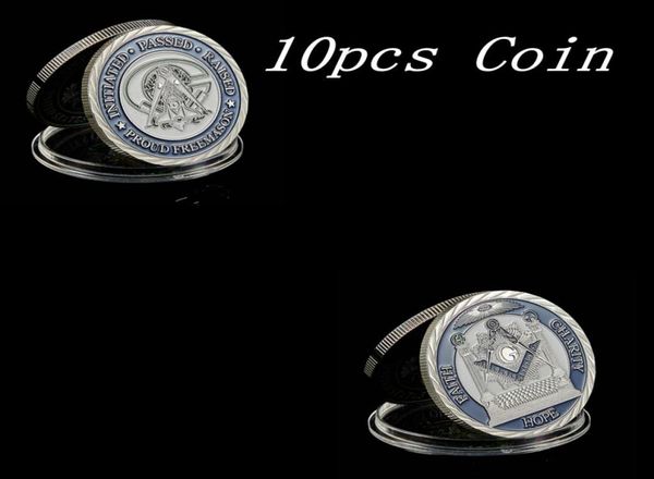 10pcs Mason Lodge Maçônico Símbolos de artesanato maçônico Símbolos Token Prazado de prata Presente de moeda colecionável Creative4413951