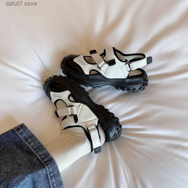 Sandals Ghost Horse Girl ~ Genuine Leather Sports Dad Sole grossa Mary Jane Conch Girl Summer H240412