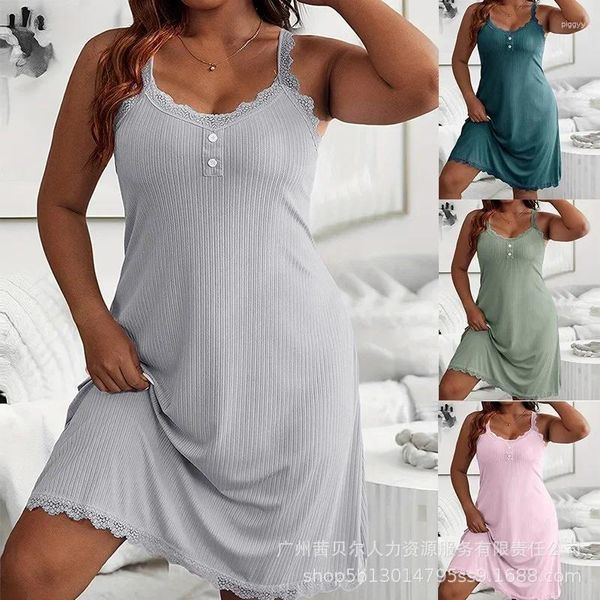 Lässige Kleider elegante Frauen Rippen Mini Kleid modische Farbgurt gegen Nackenknopf Korsett Homewear Nachtwäsche Pyjamas Plus Size