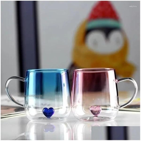 Weingläser kreativer Wasserbecher mit rosa süßes Herz Schönes Geschenk für Liebhaber Frühstück Milch Latte Kaffee transparent trinken Tropfen del Dhc2i