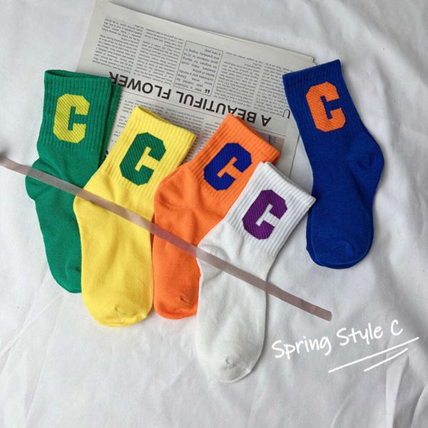 Meias masculinas 2022 Children's Spring Autumn Fin Style Trend Letter Big C Color Boys Girls Middle Tube Baby