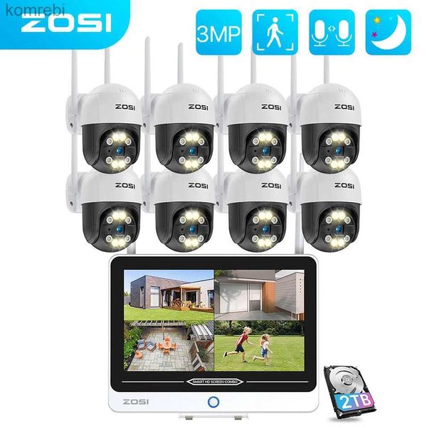 CCTV -Objektiv Zosi 2K 8ch Integrated PTZ Wireless Security IP -Kamera -System 12.5in LCD Monitor 3MP Outdoor -WLAN -Überwachungskamera C240412