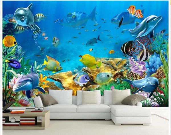 Carta da parati 3d foto personalizzata non tessuto murale il mondo sottomarino dipinto di pesce dipinto immagine della camera da parete 3d murales wallpaper6049314