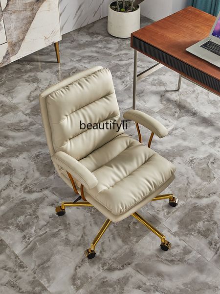 Presidente do escritório confortável cadeira executiva cadeira de couro genuíno quarto de escritório em casa, cadeira de lazer no meio da parte traseira