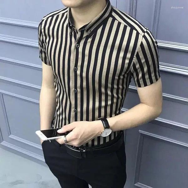 Herren lässige Hemden Hemd und Bluse formelles männliches Top Kurzarm schwarze Kleidung cooler koreanischer Stil Designer Luxus xxl Business Striped Asia