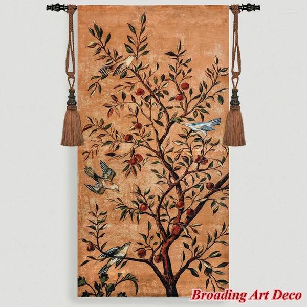 Takestries Birs e Fruit Tree Art Tapestry Parede pendurada Jacquard Woven Gobelin Home Decoration Tamanho do poliéster 118x60cm