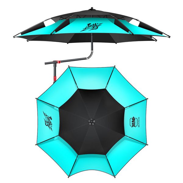 Atualizado 2.0-2.6m Umbrella de pesca dupla 360 ° Camada dupla ajustável Duas-d'água do jardim de sol para parasol anti-UV Big Beach Umbrella