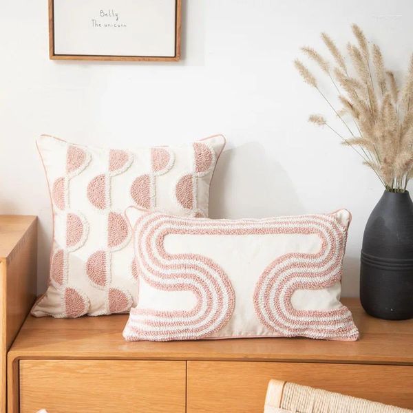 Kissen Boho Pink Diamant Tufted Cover 45x45 cm Baumwolle für Wohnkultur Wohnzimmer Schlafzimmer Sofa Couch quadratische Runde