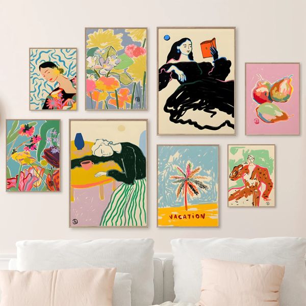 Tulipas coloridas jardim pôsteres e estampas nórdicos sorriso lendo mulher mulher vintage arte de telas pintando decoração fotos de imagens