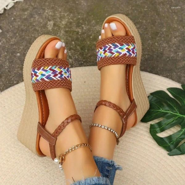 Kleiderschuhe Keil für Frauen Sandalen Seile Weben Frauen Mode offenen Toe Offenen Sie lässige weibliche Schuhe Sandalias de Mujer