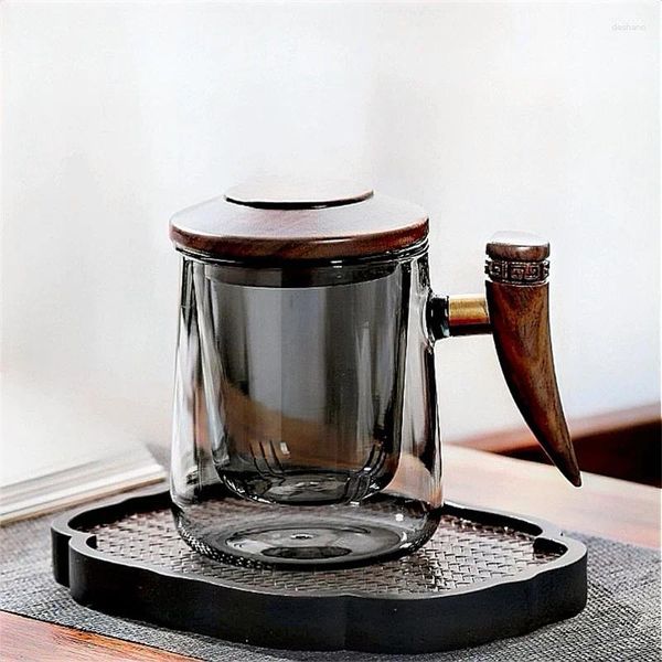 Canecas 400 ml de noz de madeira rinoceronte de madeira alça de chifre de vidro caneca de chá de chá de água com xícara de escritório com xícara de escritório