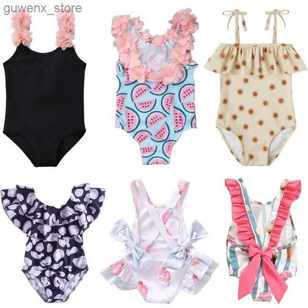 Островая купальники для купальника Baby Girl Flower Bikini Bkini Beach Shoulte Swimrens Swimrens 1 2 3 4 5-летний купальник Y240412