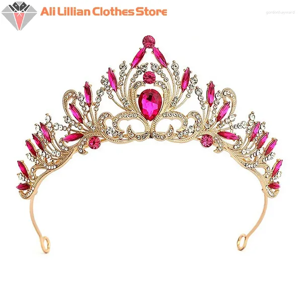 Haarclips Elegante koreanische Mädchen roten Kristall Tiara Krone für Frauen Party Hochzeit Prinzessin Strassbrautschmuck