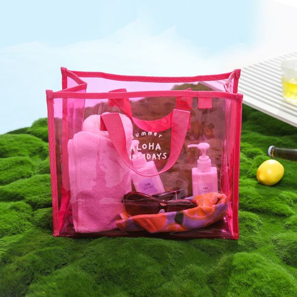 Summer Trendy Summer Grande borsetta di gelatina Donne rosa caldo trasparente tote spiaggia di spiaggia di spiaggia da borsetto in PVC borsetto in PVC impermeabile