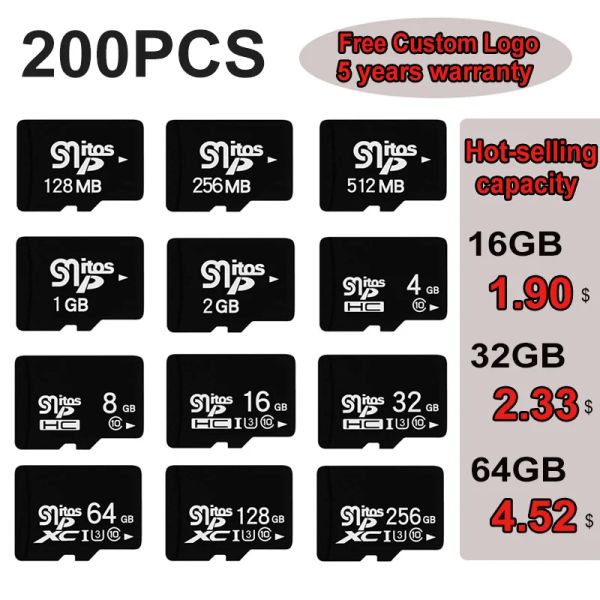 Карточные карты Оптовая карта памяти SD TF/SDCARD 200PCS 16GB 32GB 64G 128G 256G 80M/S Class10 БЕСПЛАТНА