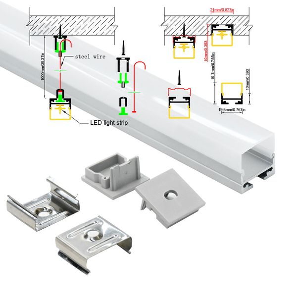 20x20mm 3pcs 0,5 m Länge Dicke Aluminium gute QualitätspC -Abdeckung LED -Spot unsichtbarer LED -Kanal Aluminiumprofil für Streifenlicht