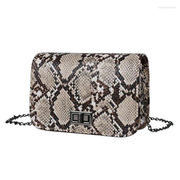 Omuz çantaları 2024 moda kadın çanta zinciri küçük kare meslekçi retro renk kontrast yılan cilt desen eğik crossbody