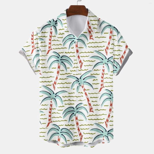 Herren lässige Hemden kurzärmeliges Hemd Sommer 3d Kokosnussbaumdruck Single Breasted Revers Top Camisa Masculina Hawaiian