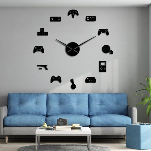 Video di gioco Video Giant Giant Wall Clock Game joysticks adesivi per gioco da parete segnali di gioco di giochi da letto per ragazzi decorazioni per la camera da letto y304h