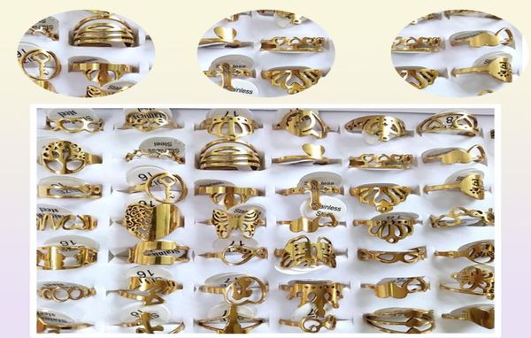 100pcs/Los Laserschneidringe für Frauen Stile Mix Gold Edelstahl Charme Ring Girls Geburtstagsfeier Bevorzugt weiblicher Beauul Schmuck