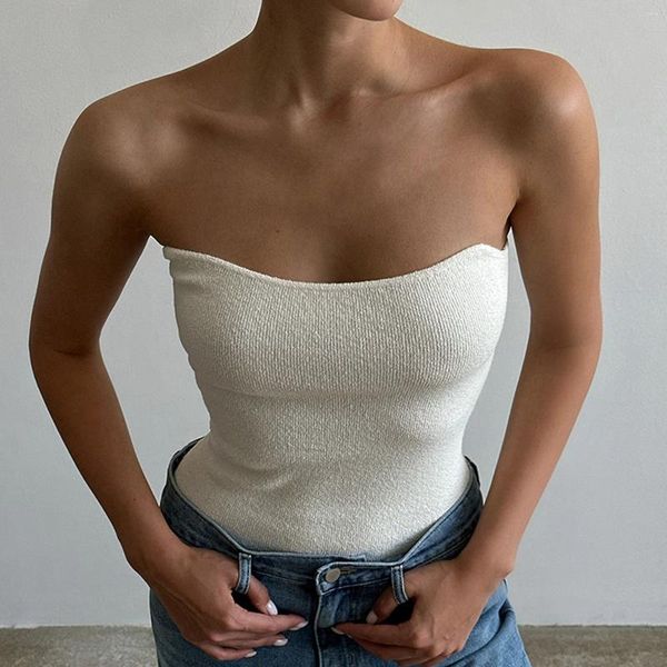 Frauen Tanks Y2K Frauen Sommer Rippen -Bandeau Tops ärmellose von Schulter trägerloser Feste Farbröhre High Streetwear