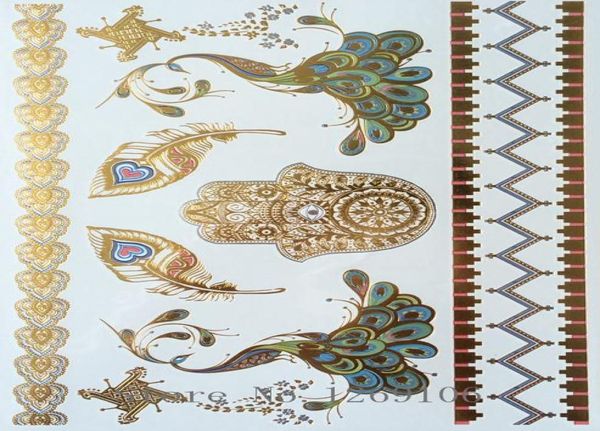 Ganz 2016New 21x15cm Golden Flash Tattoos Mode Sexy Gold Peacock Blume Temporäre Tattoos 0747843952