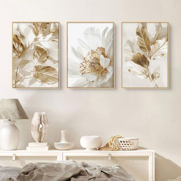 Lordic White Flower Canvas pintando pôsteres botânicos e imprime a imagem de arte da parede moderna para decoração da casa da sala sem moldura