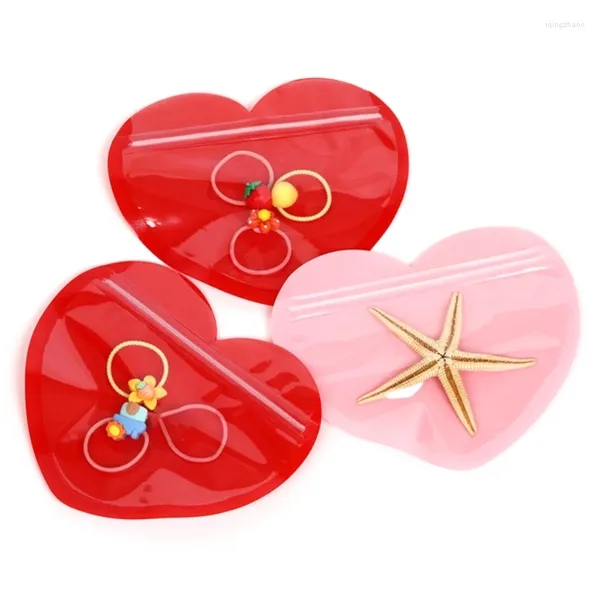 Bolsas de armazenamento 50pcs elegantes selagem rosa em forma de coração para bolsas de jóias Lock de zíper conveniente