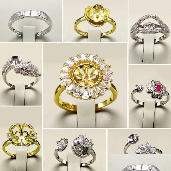 Schmuckeinstellungen Diy Ringe 925 Sier Perle Setting Zirkon Ring für Frauen Mode verstellbare Größe Valentinstag Drop Lieferung Dhikz