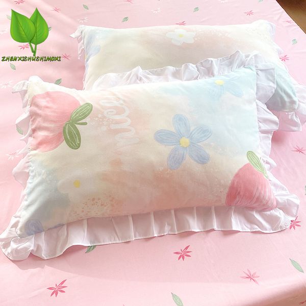 Set di copertura del piumone in stile INS con foglio piatto Fillecase carini fiore di pesca stampato singolo kit per bambini a doppia taglia queen size