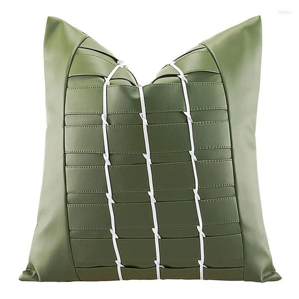 Kissen grüne Abdeckung PU Leder Textur gewebt Modern Light Luxus Home Dekoration All-Schlafzimmer Sofa Stuhl Taille Hülle