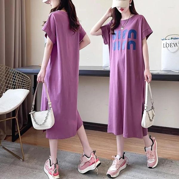 Lässige Kleider Sommer Kurzarm T -Shirts für Mädchen Baumwollbrief Kleid Frauenkleidung weibliche Plus -Größe Hemd Outfits