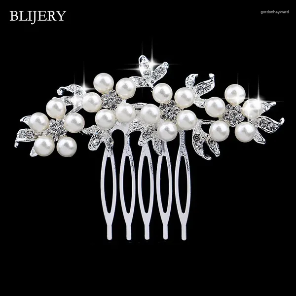 Clipes de cabelo Blijery Crystal Rhinestone Pearls Floral Bridal Combs Headpip Women Jewelry Party Wedding Acessórios