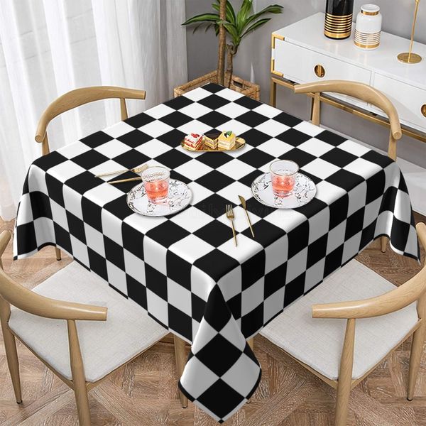 Bandiere da corsa in bianco e nero a griglia quadrata decorazione da cucina da cucina coperta da tavolo impermeabile per campeggio da picnic da festa all'aperto