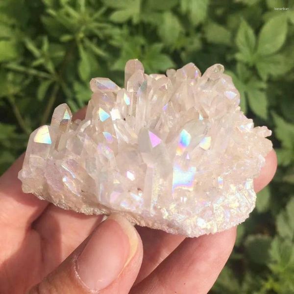 Figurine decorative 70G Cristallo Natural Crystal Quartz Cluster Colorful Mineral Elettroplating Elettroplating Reiki Stone Decorazione