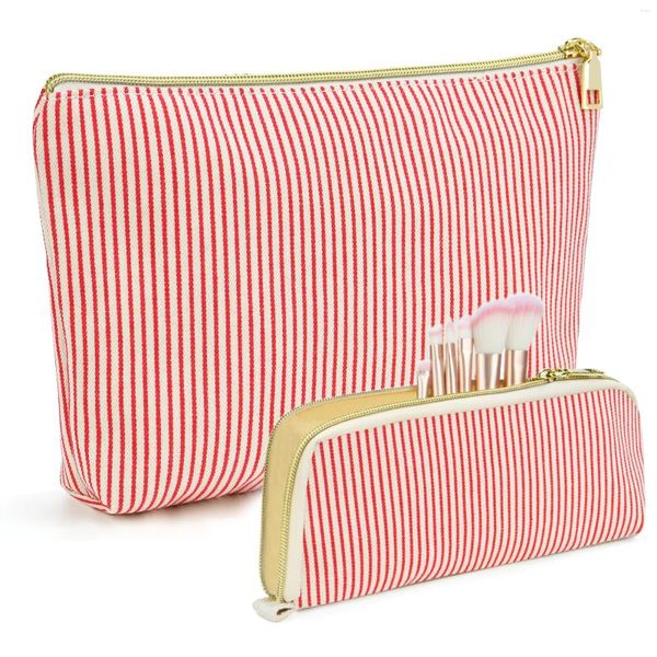 Косметические сумки вельветовые макияж -пакет с двумя частями полосатой хранения с большим мощностью подарки для туалета для девушек подарок для девочек